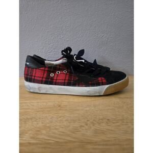 Golden Goose Super-Star Women's Size 34/4 US Red and Black Plaid Flannel Sneaker